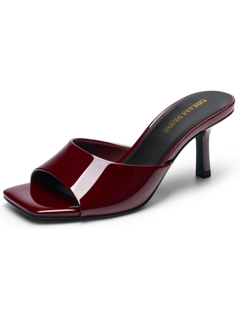 Women’s Burgundy Faux Leather Summer Comfort Square Toe Casual Kitten Mule Heels